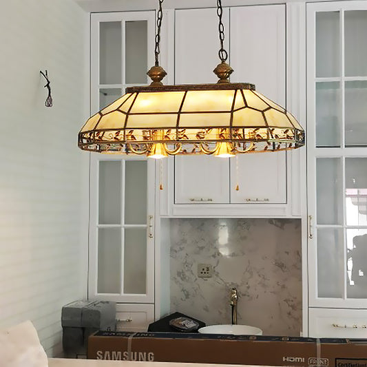 12 Bulbs Faceted Island Lighting Colonial Gold Frosted Glass Ceiling Suspension Lamp for Restaurant Clearhalo 'Ceiling Lights' 'Chandeliers' 'Glass shade' 'Glass' 'Island Lights' Lighting' 286526