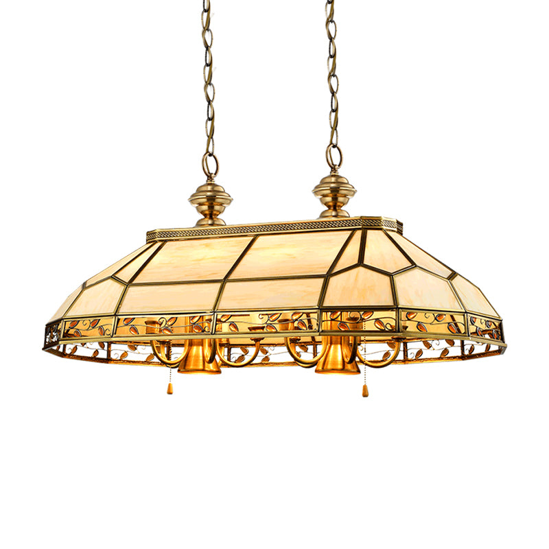 12 Bulbs Faceted Island Lighting Colonial Gold Frosted Glass Ceiling Suspension Lamp for Restaurant Clearhalo 'Ceiling Lights' 'Chandeliers' 'Glass shade' 'Glass' 'Island Lights' Lighting' 286527