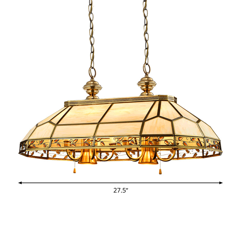 12 Bulbs Faceted Island Lighting Colonial Gold Frosted Glass Ceiling Suspension Lamp for Restaurant Clearhalo 'Ceiling Lights' 'Chandeliers' 'Glass shade' 'Glass' 'Island Lights' Lighting' 286528