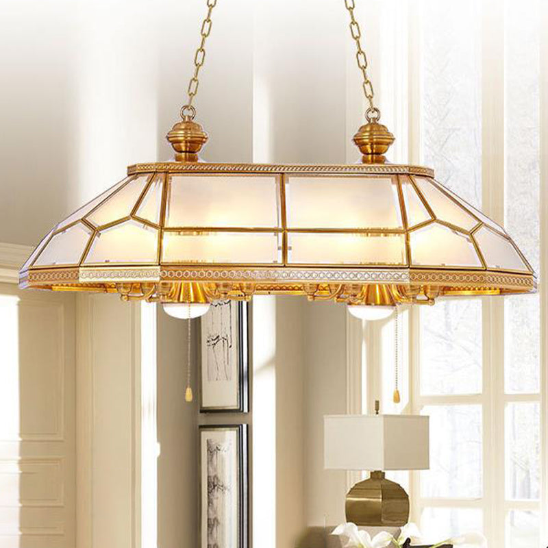 Prism Living Room Hanging Island Light Colonial Opal Blown Glass 8 Heads Gold Down Lighting Pendant Clearhalo 'Ceiling Lights' 'Glass shade' 'Glass' 'Island Lights' 'Pendant Lights' Lighting' 286531