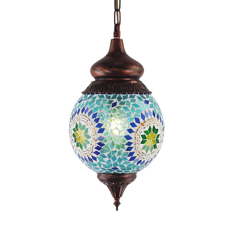 1 Light Spherical Pendant Light Fixture Moroccan Blue Metal Hanging Lamp Kit for Dining Room Clearhalo 'Ceiling Lights' 'Pendant Lights' 'Pendants' Lighting' 286539