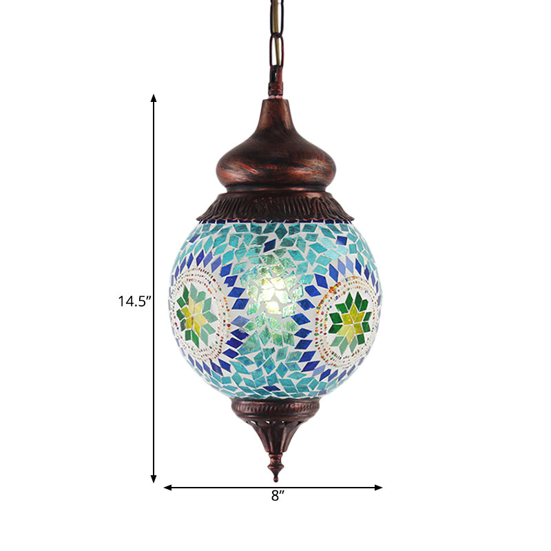 1 Light Spherical Pendant Light Fixture Moroccan Blue Metal Hanging Lamp Kit for Dining Room Clearhalo 'Ceiling Lights' 'Pendant Lights' 'Pendants' Lighting' 286540