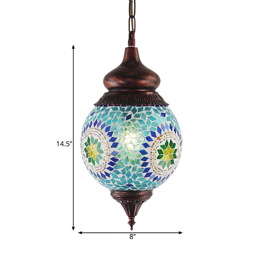 1 Light Spherical Pendant Light Fixture Moroccan Blue Metal Hanging Lamp Kit for Dining Room Clearhalo 'Ceiling Lights' 'Pendant Lights' 'Pendants' Lighting' 286540