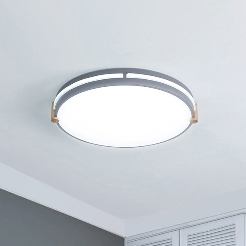 Macaron Drum Ceiling Lamp Simple Style Bedroom LED Flush Mount Lighting in Gray, 12"/16"/19.5" Wide Grey Clearhalo 'Ceiling Lights' 'Close To Ceiling Lights' 'Close to ceiling' 'Flush mount' Lighting' 286546