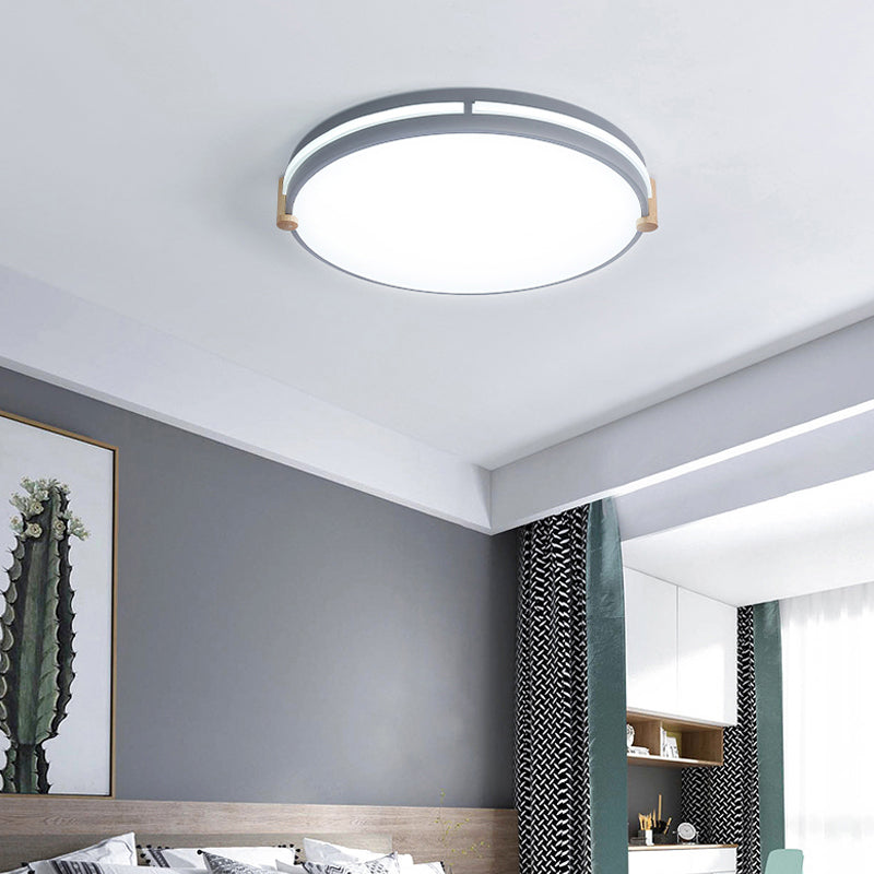 Macaron Drum Ceiling Lamp Simple Style Bedroom LED Flush Mount Lighting in Gray, 12"/16"/19.5" Wide Clearhalo 'Ceiling Lights' 'Close To Ceiling Lights' 'Close to ceiling' 'Flush mount' Lighting' 286548