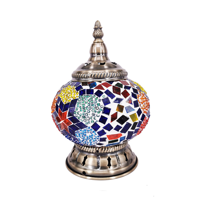 Globe Stained Glass Nightstand Light Moroccan 1 Light Bedroom Table Lamp in Bronze Clearhalo 'Lamps' 'Table Lamps' Lighting' 286568