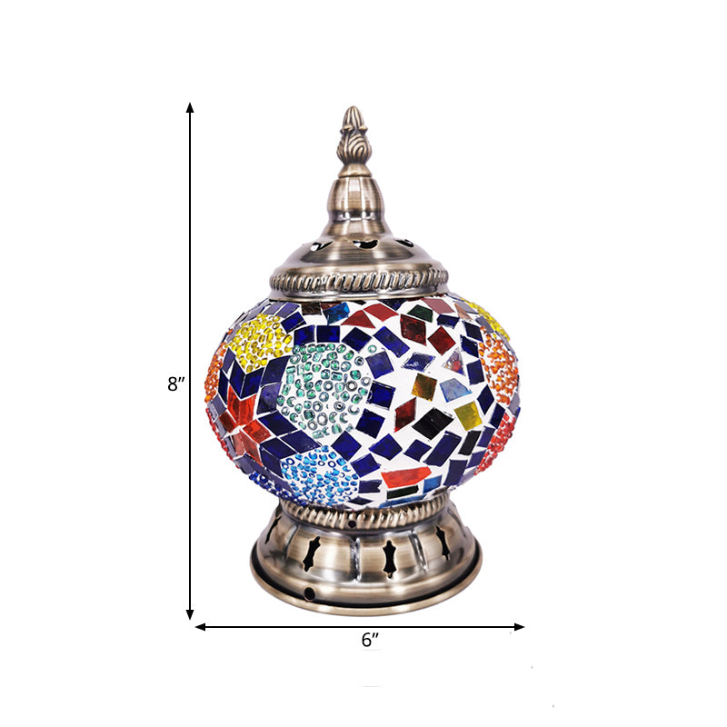 Globe Stained Glass Nightstand Light Moroccan 1 Light Bedroom Table Lamp in Bronze Clearhalo 'Lamps' 'Table Lamps' Lighting' 286569