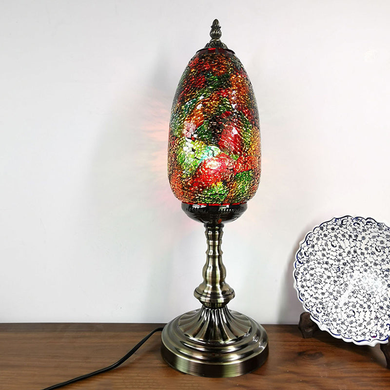 Bronze Single Light Table Lamp Turkish Stained Glass Oval Shade Desk Light for Bedroom Clearhalo 'Lamps' 'Table Lamps' Lighting' 286577