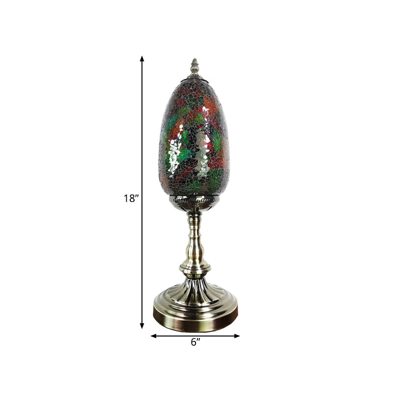 Bronze Single Light Table Lamp Turkish Stained Glass Oval Shade Desk Light for Bedroom Clearhalo 'Lamps' 'Table Lamps' Lighting' 286580