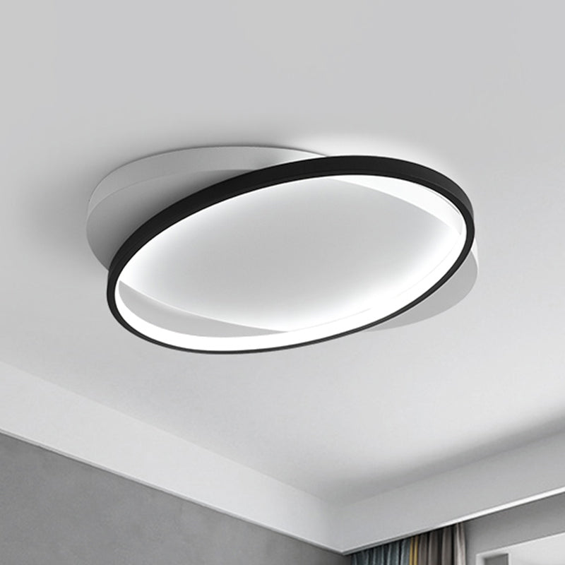 Black Oval Flush Mount Light Modern Acrylic 16"/19.5" Wide LED Ceiling Lamp in Warm/White Light Black White Clearhalo 'Ceiling Lights' 'Close To Ceiling Lights' 'Close to ceiling' 'Flush mount' Lighting' 286582