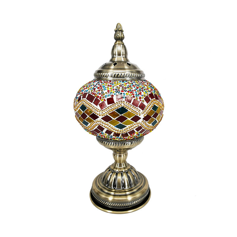 Stained Glass Globe Shade Desk Lamp Moroccan 1 Light Bedroom Table Light in Bronze Clearhalo 'Lamps' 'Table Lamps' Lighting' 286596