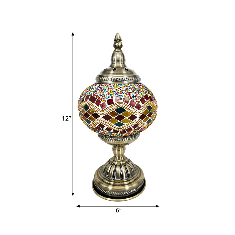 Stained Glass Globe Shade Desk Lamp Moroccan 1 Light Bedroom Table Light in Bronze Clearhalo 'Lamps' 'Table Lamps' Lighting' 286597