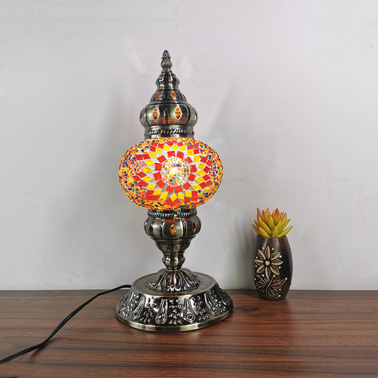 Stained Glass Bronze Night Light Sphere 1 Light Moroccan Style Table Lamp with Metal Base Bronze Clearhalo 'Lamps' 'Table Lamps' Lighting' 286598