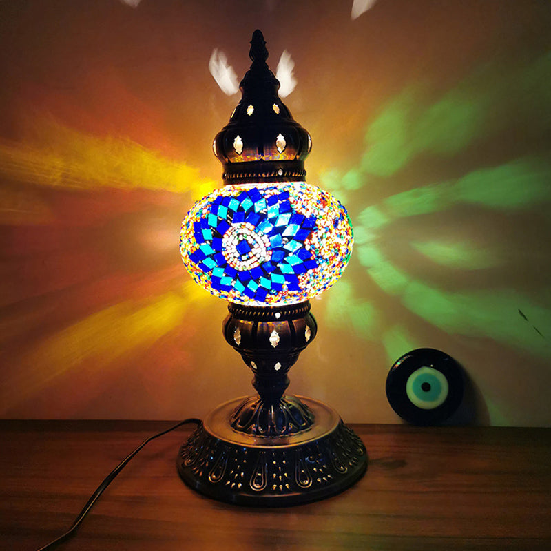 Stained Glass Bronze Night Light Sphere 1 Light Moroccan Style Table Lamp with Metal Base Clearhalo 'Lamps' 'Table Lamps' Lighting' 286600