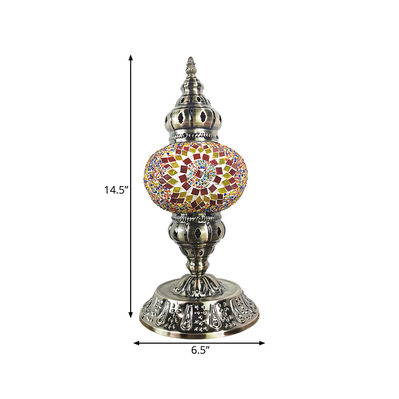 Stained Glass Bronze Night Light Sphere 1 Light Moroccan Style Table Lamp with Metal Base Clearhalo 'Lamps' 'Table Lamps' Lighting' 286602