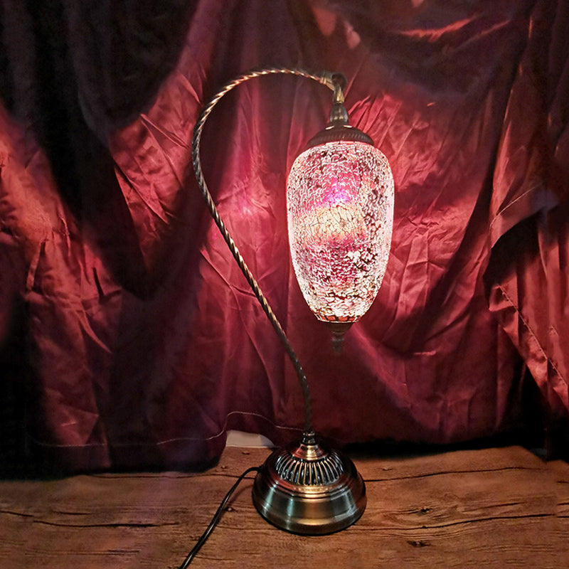 Single Light Table Lamp Vintage Elliptical Stained Glass Night Light in Bronze with Curved Arm Bronze Clearhalo 'Lamps' 'Table Lamps' Lighting' 286614