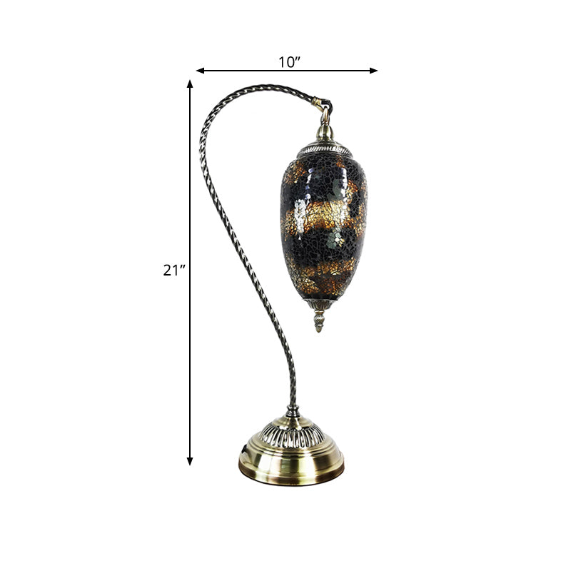 Single Light Table Lamp Vintage Elliptical Stained Glass Night Light in Bronze with Curved Arm Clearhalo 'Lamps' 'Table Lamps' Lighting' 286618