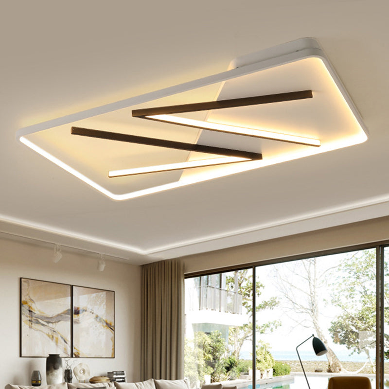 Acrylic Double V-Shape Ceiling Lamp Modern Black and White LED Flush Mount Light, Warm/White Light/Remote Control Stepless Dimming Black-White Clearhalo 'Ceiling Lights' 'Close To Ceiling Lights' 'Close to ceiling' 'Flush mount' Lighting' 286656