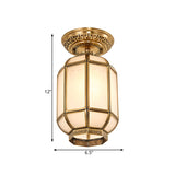 Lantern Frosted Glass Semi Flush Mount Lighting Classic 1 Light Corridor Ceiling Fixture in Brass Clearhalo 'Ceiling Lights' 'Chandeliers' 'Close To Ceiling Lights' 'Close to ceiling' 'Glass shade' 'Glass' 'Semi-flushmount' Lighting' 286688