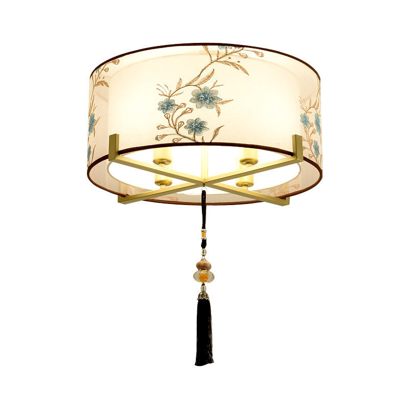 4 Lights Drum Flush Mount Lamp Traditional Style White Fabric Flush Light Fixture Clearhalo 'Ceiling Lights' 'Close To Ceiling Lights' 'Close to ceiling' 'Flush mount' Lighting' 286698