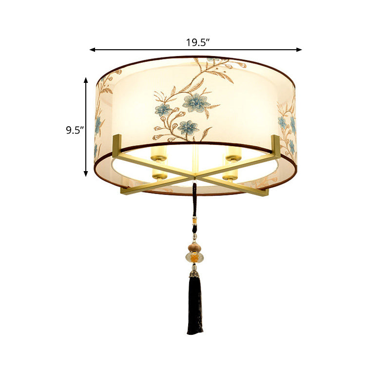 4 Lights Drum Flush Mount Lamp Traditional Style White Fabric Flush Light Fixture Clearhalo 'Ceiling Lights' 'Close To Ceiling Lights' 'Close to ceiling' 'Flush mount' Lighting' 286699