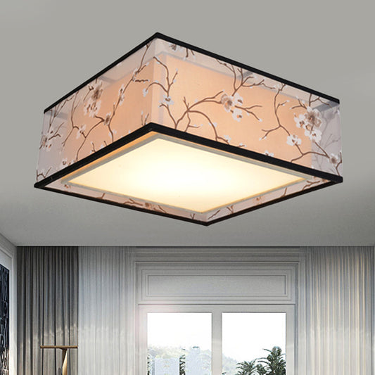 Fabric Square Flush Light Traditional Style 4/5 Lights Living Room Ceiling Flush Mount in White, 16"/19.5"/23.5" Wide Clearhalo 'Ceiling Lights' 'Close To Ceiling Lights' 'Close to ceiling' 'Flush mount' Lighting' 286723