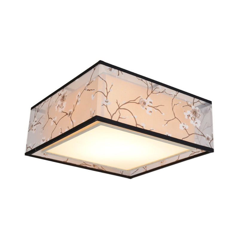 Fabric Square Flush Light Traditional Style 4/5 Lights Living Room Ceiling Flush Mount in White, 16"/19.5"/23.5" Wide Clearhalo 'Ceiling Lights' 'Close To Ceiling Lights' 'Close to ceiling' 'Flush mount' Lighting' 286725