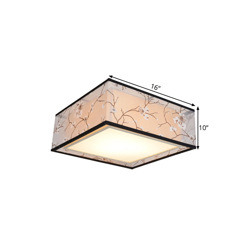 Fabric Square Flush Light Traditional Style 4/5 Lights Living Room Ceiling Flush Mount in White, 16"/19.5"/23.5" Wide Clearhalo 'Ceiling Lights' 'Close To Ceiling Lights' 'Close to ceiling' 'Flush mount' Lighting' 286726