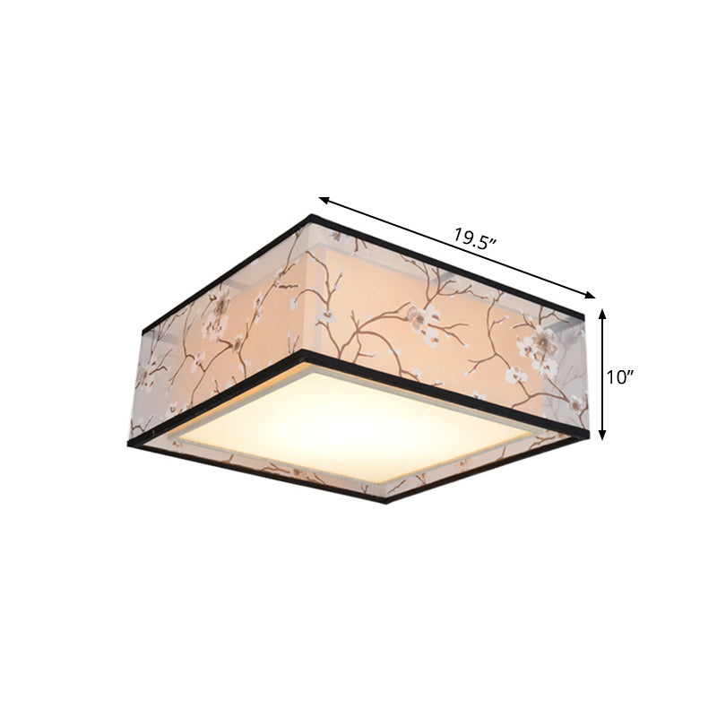 Fabric Square Flush Light Traditional Style 4/5 Lights Living Room Ceiling Flush Mount in White, 16"/19.5"/23.5" Wide Clearhalo 'Ceiling Lights' 'Close To Ceiling Lights' 'Close to ceiling' 'Flush mount' Lighting' 286727