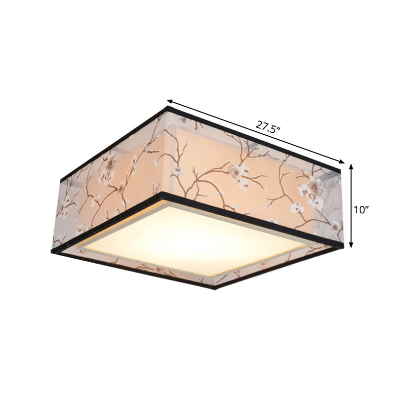 Fabric Square Flush Light Traditional Style 4/5 Lights Living Room Ceiling Flush Mount in White, 16"/19.5"/23.5" Wide Clearhalo 'Ceiling Lights' 'Close To Ceiling Lights' 'Close to ceiling' 'Flush mount' Lighting' 286729