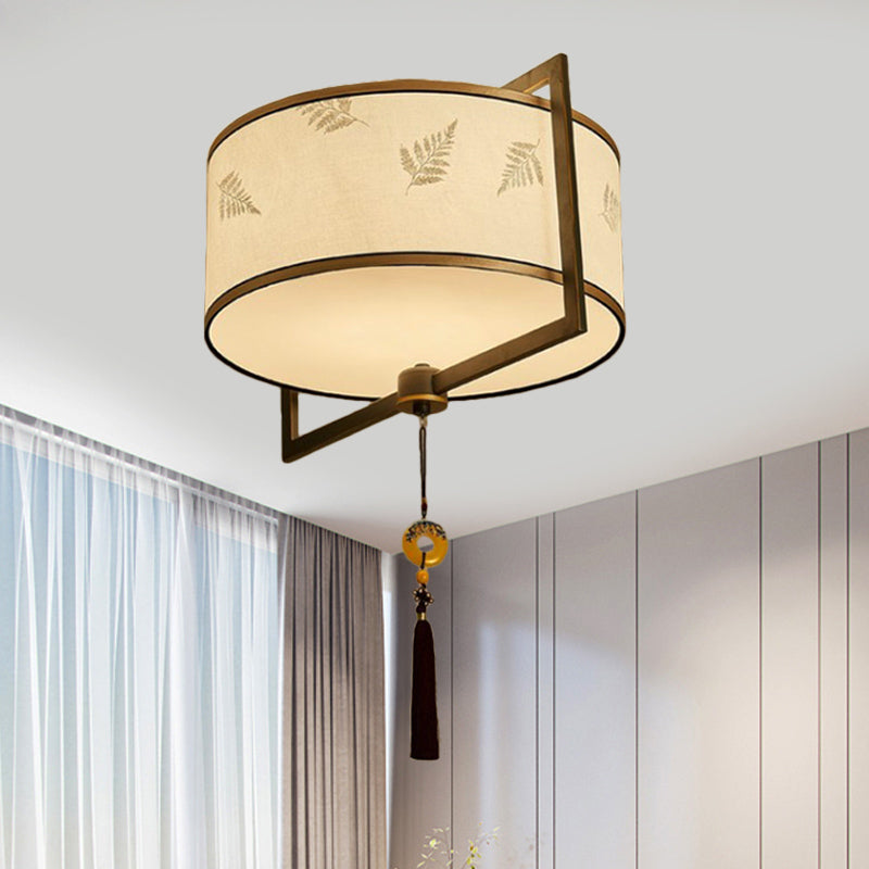 19.5"/23.5" W Fabric White Ceiling Mounted Fixture Drum 5 Lights Classic Style Flush Mount Lighting Clearhalo 'Ceiling Lights' 'Close To Ceiling Lights' 'Close to ceiling' 'Flush mount' Lighting' 286737