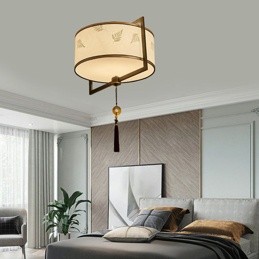 19.5"/23.5" W Fabric White Ceiling Mounted Fixture Drum 5 Lights Classic Style Flush Mount Lighting Clearhalo 'Ceiling Lights' 'Close To Ceiling Lights' 'Close to ceiling' 'Flush mount' Lighting' 286738