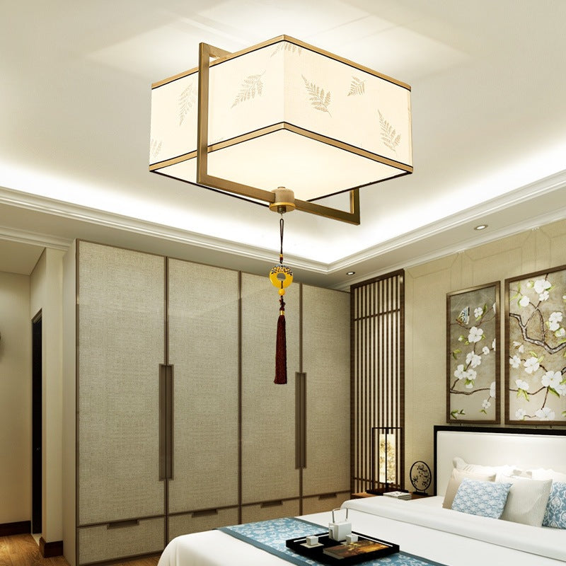 Traditional Square Flush Ceiling Light 5 Lights Fabric Flush Mount Fixture in White for Bedroom White Clearhalo 'Ceiling Lights' 'Close To Ceiling Lights' 'Close to ceiling' 'Flush mount' Lighting' 286746