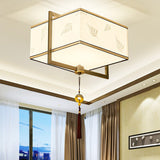 Traditional Square Flush Ceiling Light 5 Lights Fabric Flush Mount Fixture in White for Bedroom Clearhalo 'Ceiling Lights' 'Close To Ceiling Lights' 'Close to ceiling' 'Flush mount' Lighting' 286747