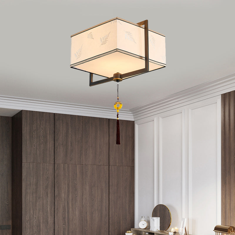 Traditional Square Flush Ceiling Light 5 Lights Fabric Flush Mount Fixture in White for Bedroom Clearhalo 'Ceiling Lights' 'Close To Ceiling Lights' 'Close to ceiling' 'Flush mount' Lighting' 286748