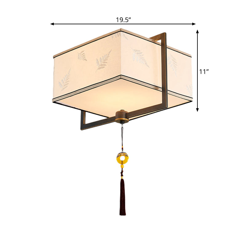 Traditional Square Flush Ceiling Light 5 Lights Fabric Flush Mount Fixture in White for Bedroom Clearhalo 'Ceiling Lights' 'Close To Ceiling Lights' 'Close to ceiling' 'Flush mount' Lighting' 286750