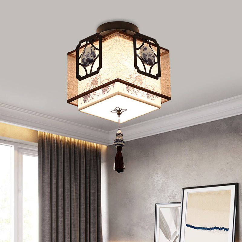 1 Light Flush Mount Light Traditional Square Fabric Ceiling Mounted Fixture in Black Black Clearhalo 'Ceiling Lights' 'Close To Ceiling Lights' 'Close to ceiling' 'Flush mount' Lighting' 286752