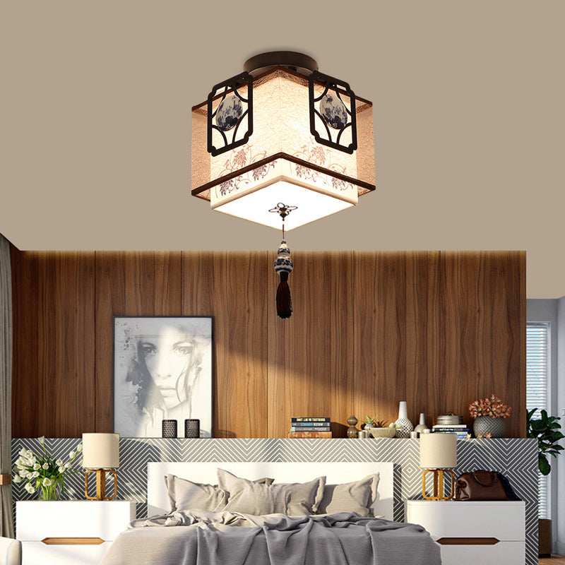 1 Light Flush Mount Light Traditional Square Fabric Ceiling Mounted Fixture in Black Clearhalo 'Ceiling Lights' 'Close To Ceiling Lights' 'Close to ceiling' 'Flush mount' Lighting' 286754