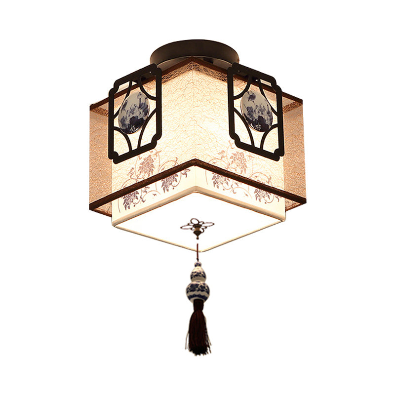 1 Light Flush Mount Light Traditional Square Fabric Ceiling Mounted Fixture in Black Clearhalo 'Ceiling Lights' 'Close To Ceiling Lights' 'Close to ceiling' 'Flush mount' Lighting' 286755