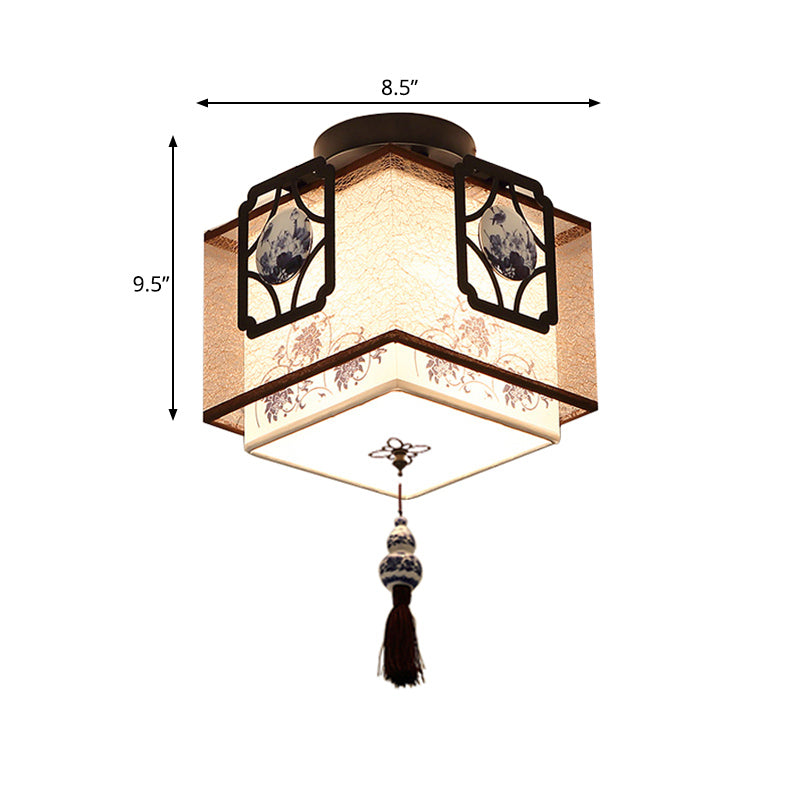 1 Light Flush Mount Light Traditional Square Fabric Ceiling Mounted Fixture in Black Clearhalo 'Ceiling Lights' 'Close To Ceiling Lights' 'Close to ceiling' 'Flush mount' Lighting' 286756