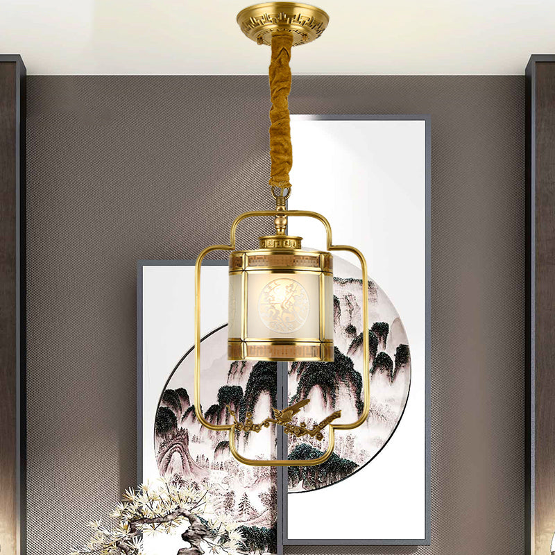 1 Light Metal Pendant Lighting Classic Style Brass Cylinder Corridor Hanging Lamp Kit Clearhalo 'Ceiling Lights' 'Pendant Lights' 'Pendants' Lighting' 286759