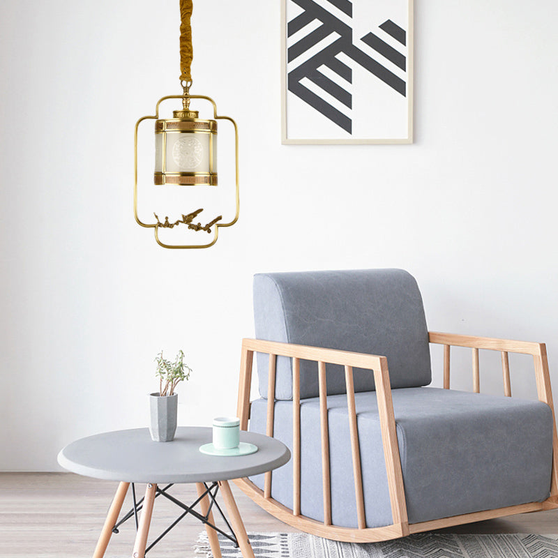 1 Light Metal Pendant Lighting Classic Style Brass Cylinder Corridor Hanging Lamp Kit Clearhalo 'Ceiling Lights' 'Pendant Lights' 'Pendants' Lighting' 286760