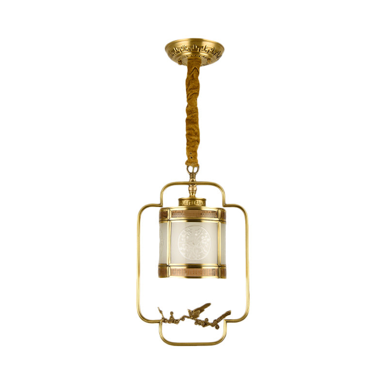 1 Light Metal Pendant Lighting Classic Style Brass Cylinder Corridor Hanging Lamp Kit Clearhalo 'Ceiling Lights' 'Pendant Lights' 'Pendants' Lighting' 286761