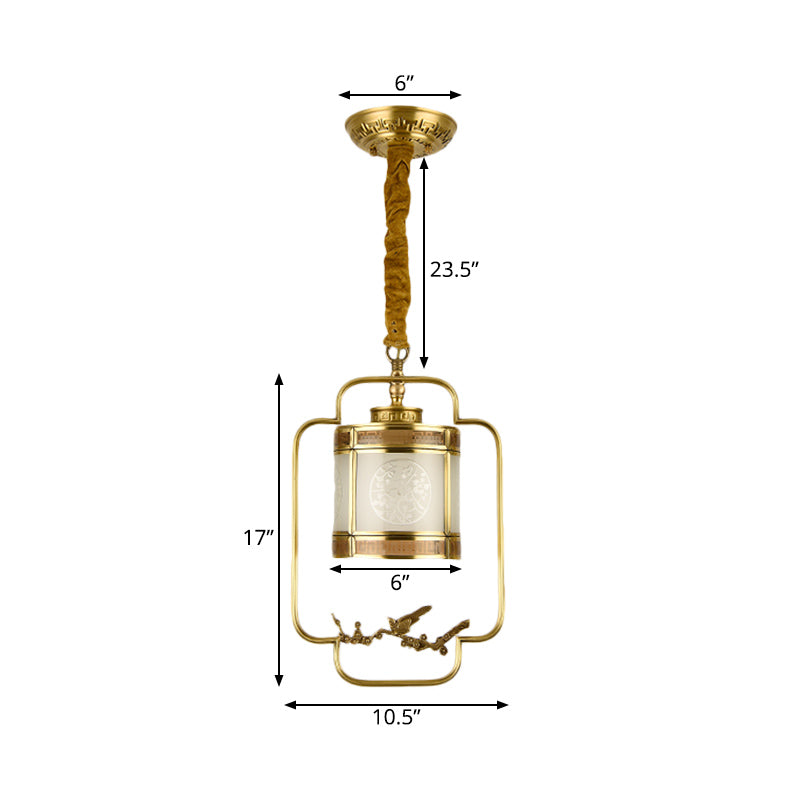 1 Light Metal Pendant Lighting Classic Style Brass Cylinder Corridor Hanging Lamp Kit Clearhalo 'Ceiling Lights' 'Pendant Lights' 'Pendants' Lighting' 286762