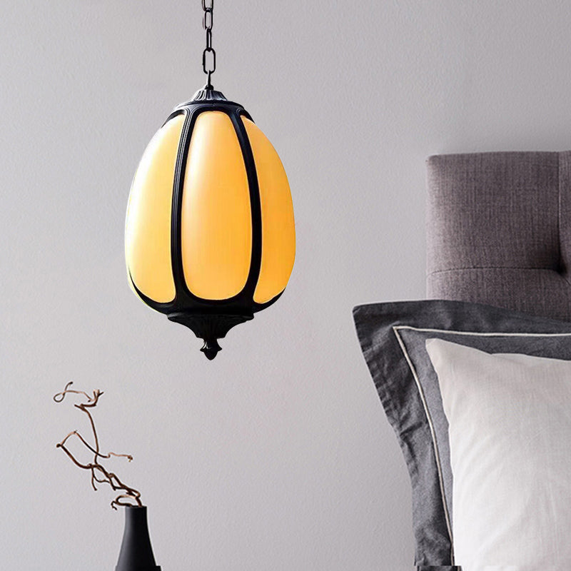 Classic Pumpkin Hanging Ceiling Light 8"/11"/12.5" Wide 1 Light Metal Down Lighting in White for Outdoor White Clearhalo 'Ceiling Lights' 'Pendant Lights' 'Pendants' Lighting' 286780_1d558184-9869-4e83-a9cf-19723b373956