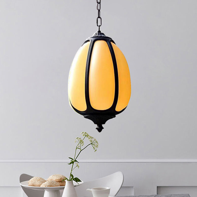 Classic Pumpkin Hanging Ceiling Light 8"/11"/12.5" Wide 1 Light Metal Down Lighting in White for Outdoor Clearhalo 'Ceiling Lights' 'Pendant Lights' 'Pendants' Lighting' 286781