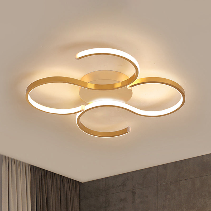 Double S-Shape Flush Mount Light Fixture Simple Acrylic Gold LED Ceiling Light in Warm/White Light Clearhalo 'Ceiling Lights' 'Close To Ceiling Lights' 'Close to ceiling' 'Flush mount' Lighting' 286789