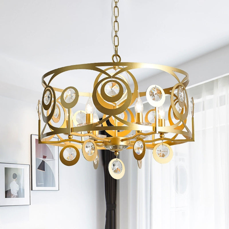 Round Bedroom Hanging Chandelier Postmodern Crystal Encrusted 4/6 Lights Gold Ceiling Pendant Clearhalo 'Ceiling Lights' 'Chandeliers' Lighting' options 286819