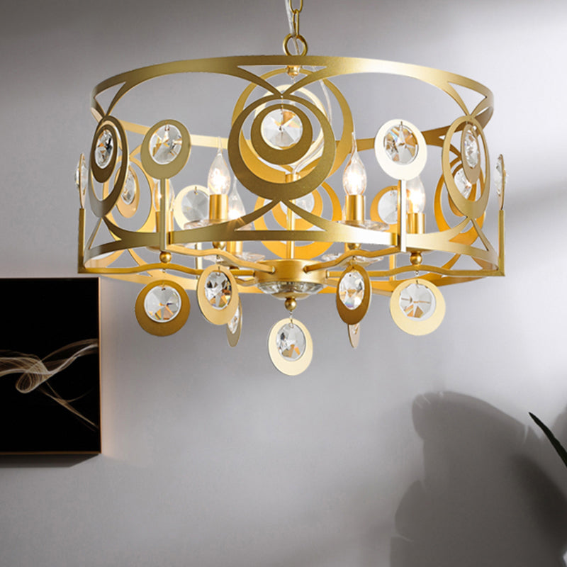 Round Bedroom Hanging Chandelier Postmodern Crystal Encrusted 4/6 Lights Gold Ceiling Pendant Clearhalo 'Ceiling Lights' 'Chandeliers' Lighting' options 286820