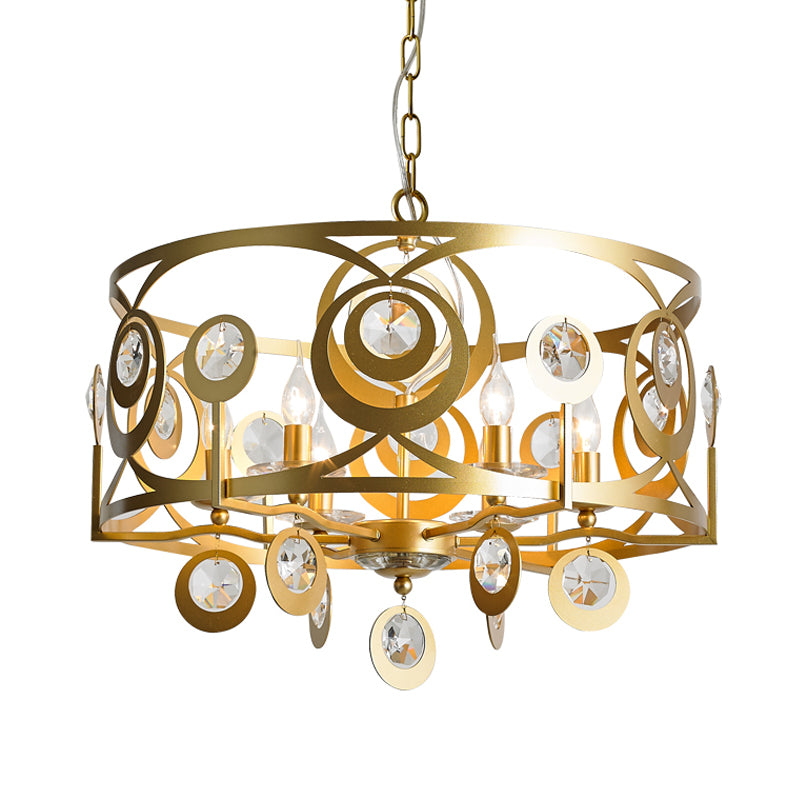 Round Bedroom Hanging Chandelier Postmodern Crystal Encrusted 4/6 Lights Gold Ceiling Pendant Clearhalo 'Ceiling Lights' 'Chandeliers' Lighting' options 286822